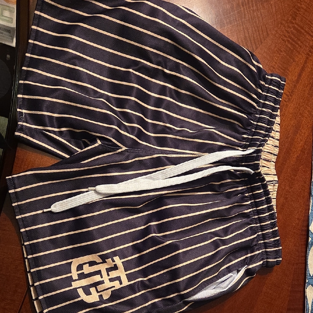 Navy & Cream Striped Men’s Athletic Shorts